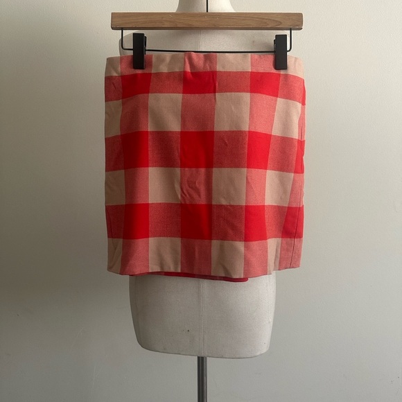 J. Crew GINGHAM Red and Tan WOOL Checkered LINED Skirt SZ MED 8 - Picture 5 of 5